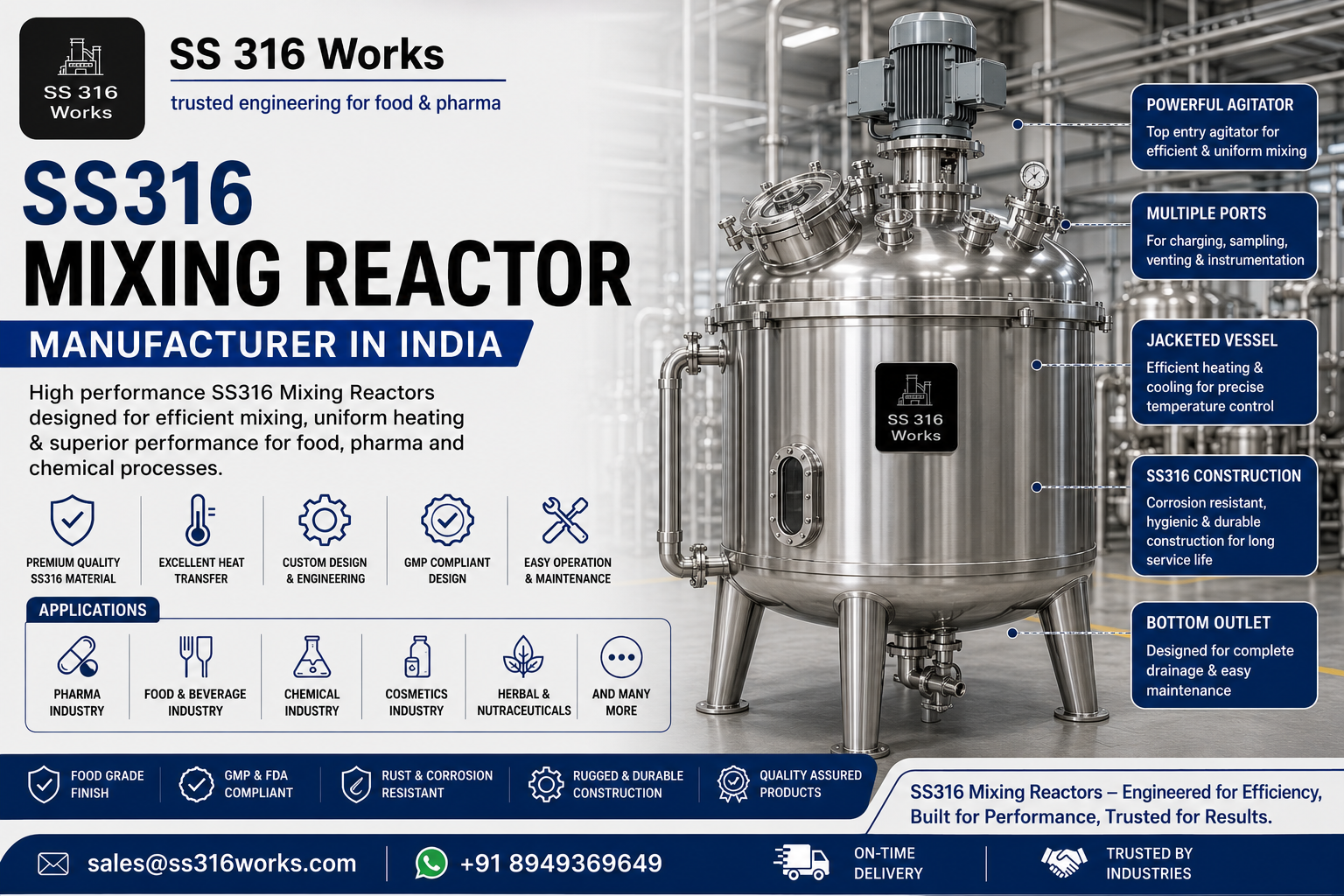 SS316 Mixing Reactor Manufacturer in India